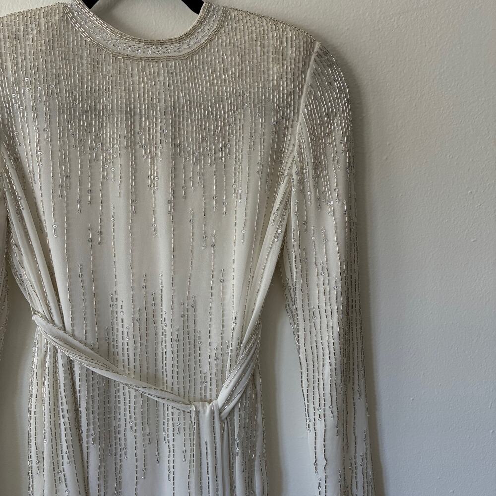NWT ASOS Beaded Sequin Long Sleeve Mini Dress Ivory Silver Size US 4 UK 8